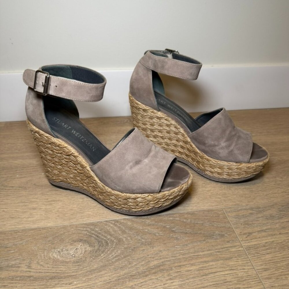 Stuart Weitzman Soho Gal Jute, Topo Taupe Suede, Women's Size 7
